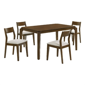 Benjara Montena 5pc Dining Table and 4 Chair Set- Beige- Dark Brown