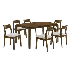 Benjara Montena 7pc Dining Table and 6 Chair Set- Beige- Dark Brown