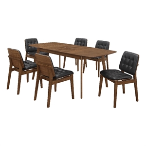Benjara Bera 7pc Dining Set w Chairs- 59-75&quot Extendable- Walnut Brown/Black
