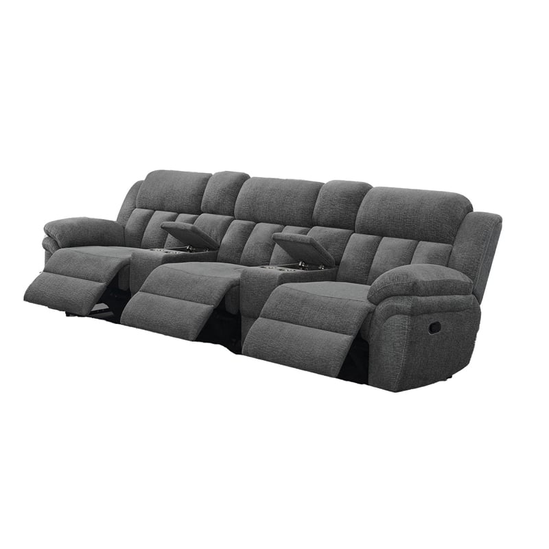 Benjara Jak Manual Recliner Sofa w/ 2 Consoles - Charcoal Gray