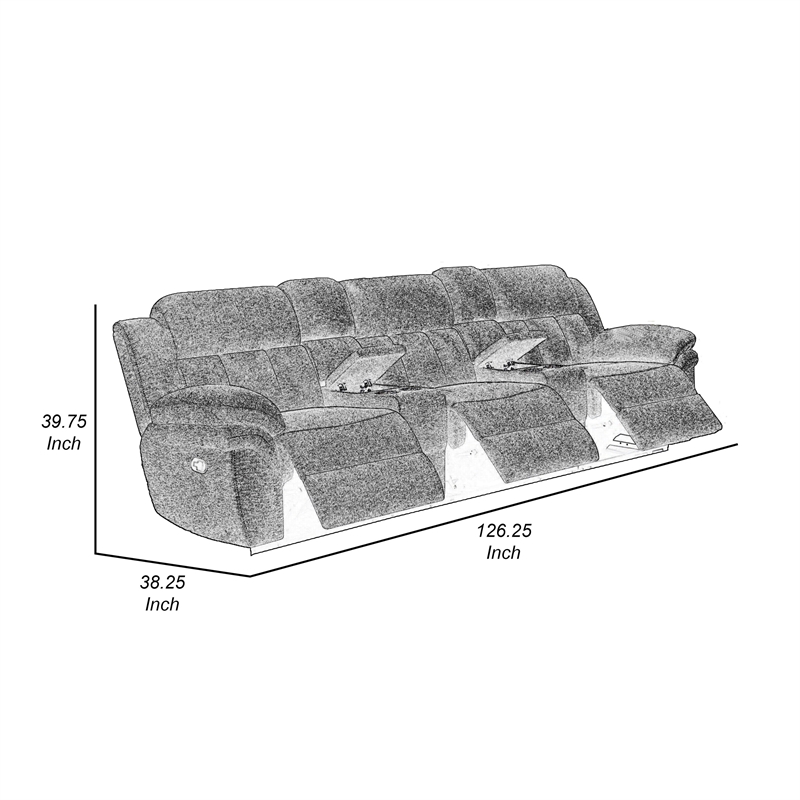 Benjara Jak Manual Recliner Sofa w/ 2 Consoles - Charcoal Gray