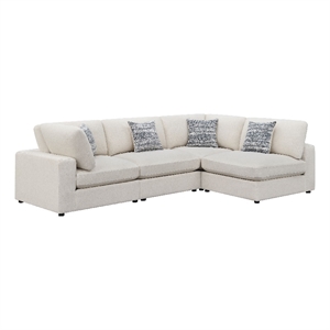 Benjara Serena 4pc Modular Sectional Sofa- 4 Accent Pillows- Beige Jacquard