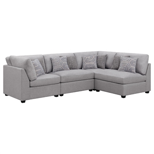 Benjara Cambia 4 Piece Modular L Shaped Sectional Sofa- Gray- 8 Pillows