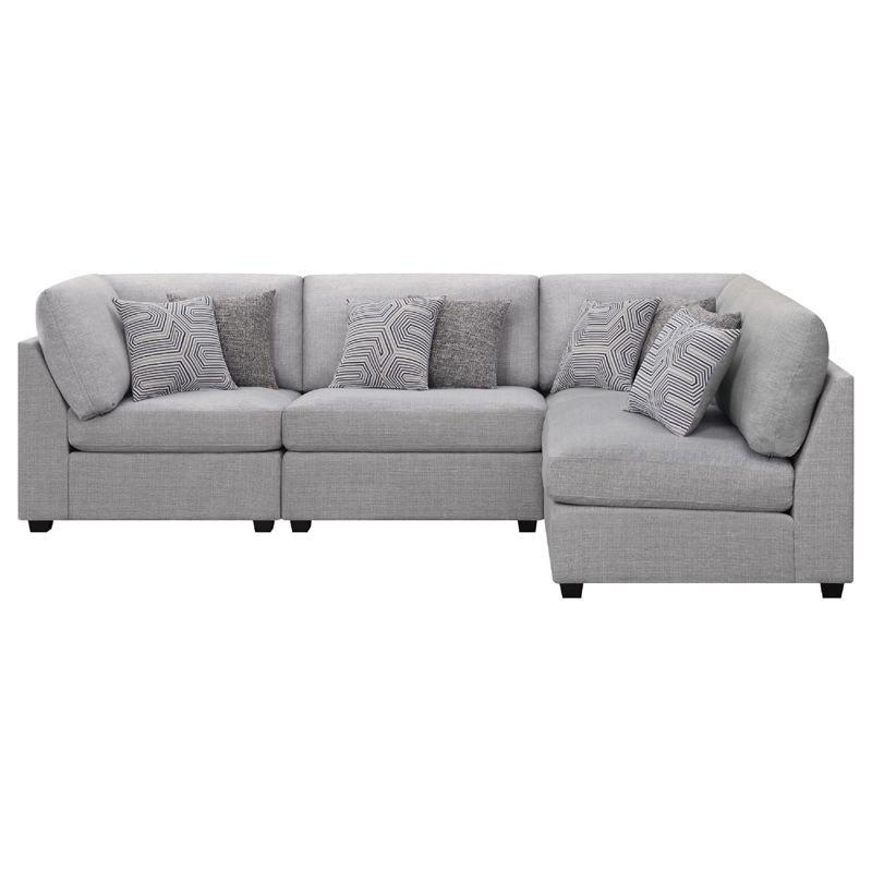 Benjara Cambia 4 Piece Modular L Shaped Sectional Sofa- Gray- 8 Pillows