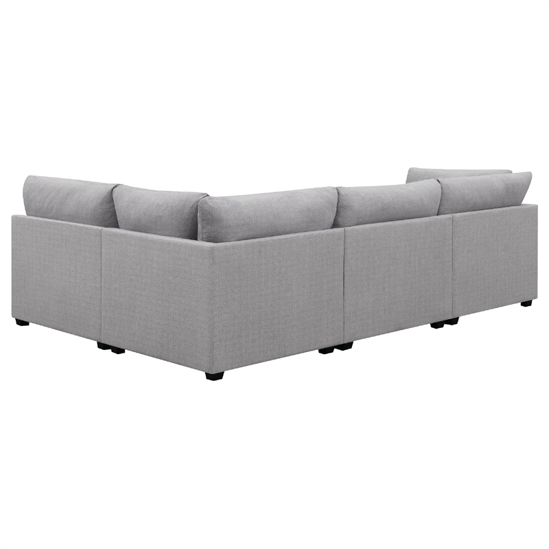 Benjara Cambia 4 Piece Modular L Shaped Sectional Sofa- Gray- 8 Pillows