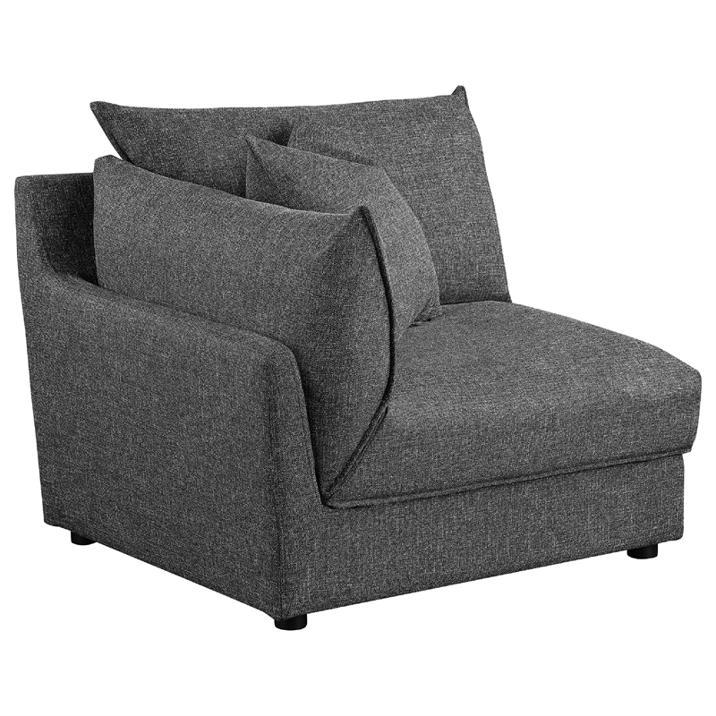 Benjara Ash 6 Piece Modular Sectional Sofa Set- L Shape- Black- 5 Pillows