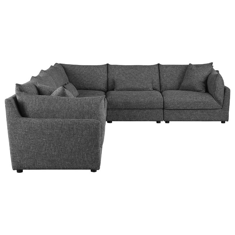 Benjara Ash 6 Piece Modular Sectional Sofa Set- L Shape- Black- 5 Pillows