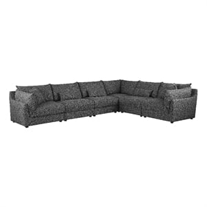 Benjara Ash 6 Piece Modular Sectional Sofa Set- L Shape- Black- 5 Pillows