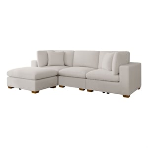 Benjara Lahe 5 Piece Modular Sectional with Ottoman- 3 Pillows- Ivory