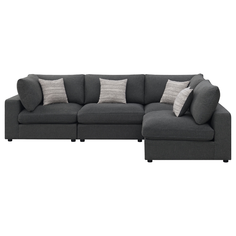 Benjara Serena 4pc Modular Sectional Sofa- 4 Accent Pillows- Gray Jacquard