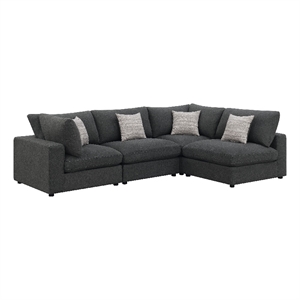 Benjara Serena 4pc Modular Sectional Sofa- 4 Accent Pillows- Gray Jacquard