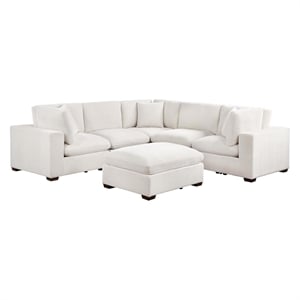 Benjara Lahe 6 Piece Modular Sectional Sofa with Ottoman- 3 Pillows- Ivory