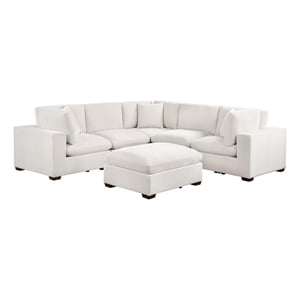 Benjara Lahe 6 Piece Modular Sectional Sofa with Ottoman- 3 Pillows- Ivory