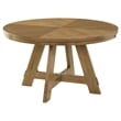 Benjara Danie 5pc Round Dining Table Set- Oak Brown Hardwood- 4 Beige Chairs