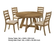 Benjara Danie 5pc Round Dining Table Set- Oak Brown Hardwood- 4 Beige Chairs