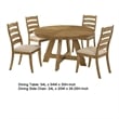 Benjara Danie 5pc Round Dining Table Set- Oak Brown Hardwood- 4 Beige Chairs