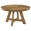 Benjara Danie 5pc Round Dining Table Set- Oak Brown Hardwood- 4 Beige Chairs