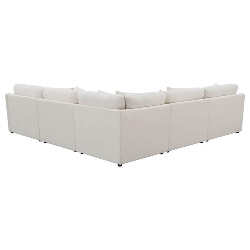 Benjara Hobo 6pc Modular Sectional Sofa- Ivory Fabric- 10 Pillows- 120