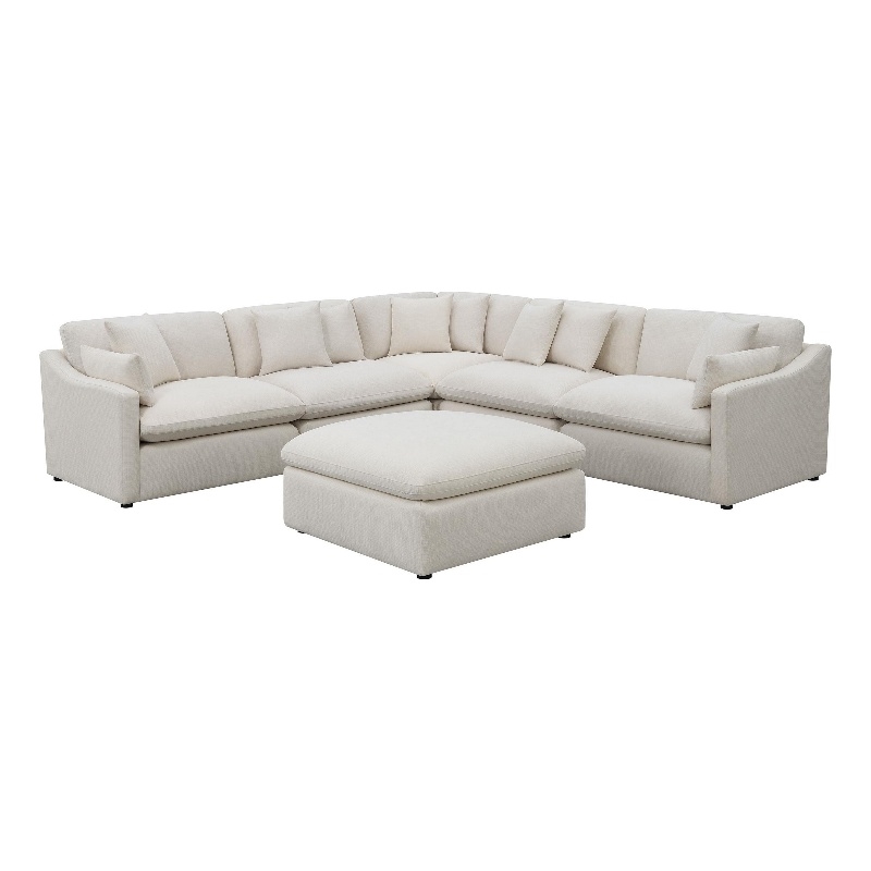Benjara Hobo 6pc Modular Sectional Sofa- Ivory Fabric- 10 Pillows- 120