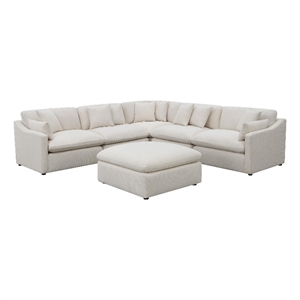 Benjara Hobo 6pc Modular Sectional Sofa- Ivory Fabric- 10 Pillows- 120&quot
