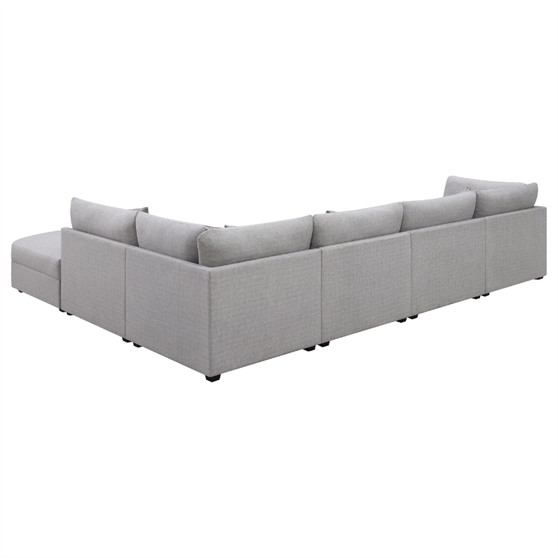 Benjara Cambia 6 Piece Modular Sectional Sofa with Ottoman- 10 Pillows- Gray