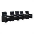 Benjara Heena Home Theater Set-5 Manual Recliners-2 Consoles-Black Faux Leather