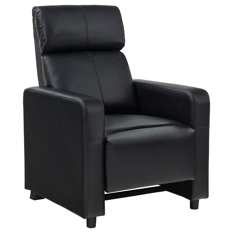 Benjara Heena Home Theater Set with 3 Manual Recliners- Black Faux Leather