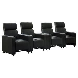 Benjara Heena Home Theater Set-4 Manual Recliners-1 Console-Black Faux Leather