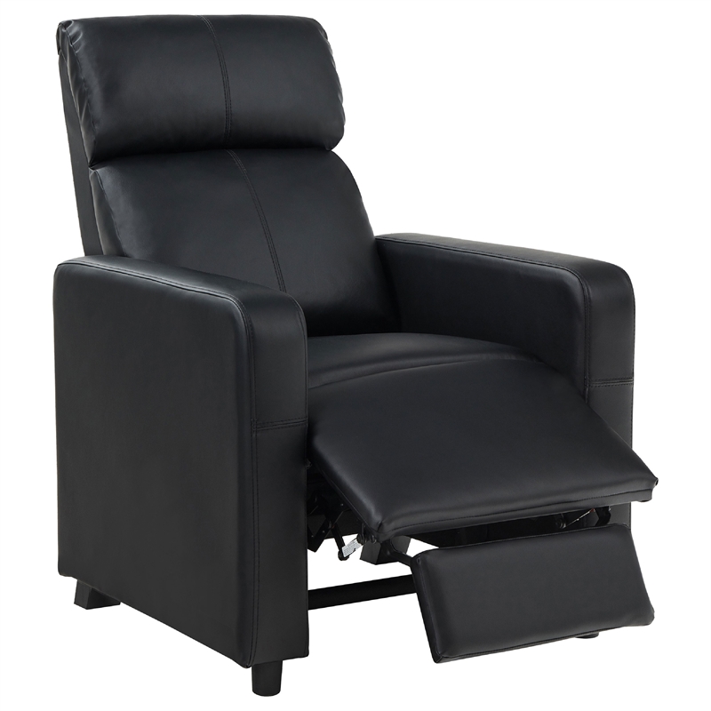 Benjara Heena Home Theater Set-4 Manual Recliners-2 Consoles-Black Faux Leather