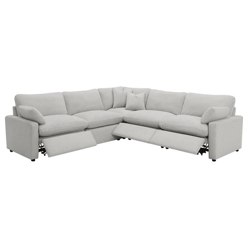Benjara Biny 5pc L Shape Modular Sectional Sofa- Light Gray- Power Reclining