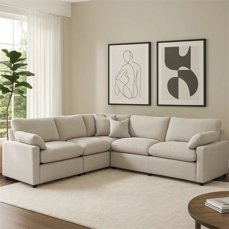Benjara Biny 5pc L Shape Modular Sectional Sofa- Light Gray- Power Reclining