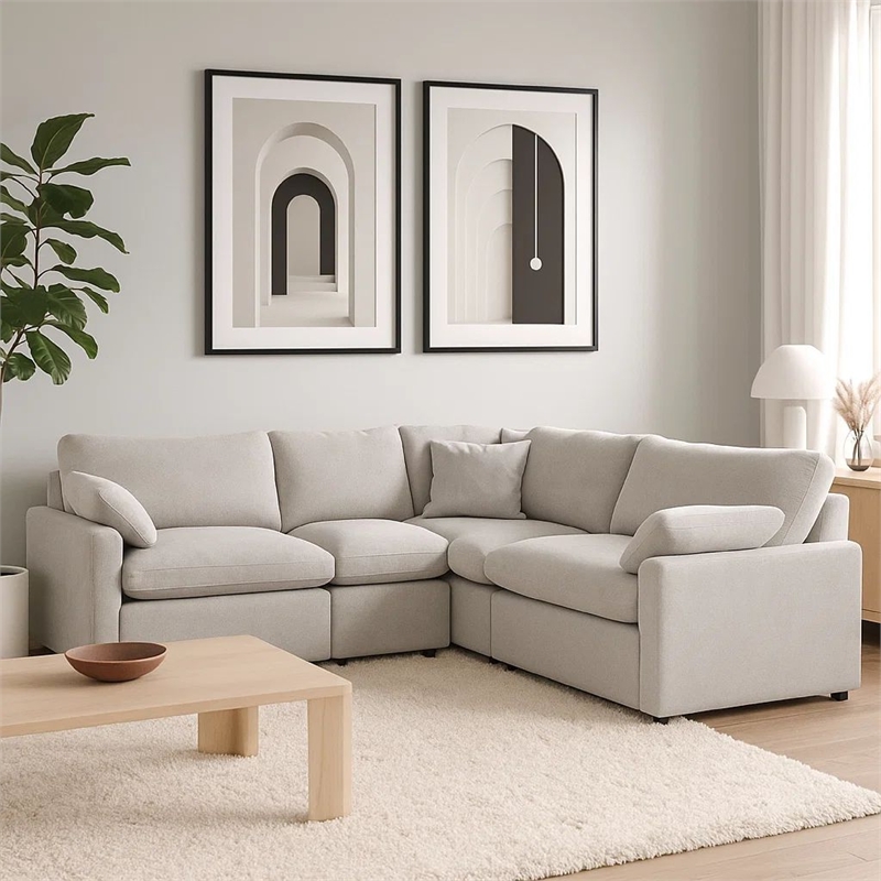 Benjara Biny 5pc L Shape Modular Sectional Sofa- Light Gray- Power Reclining