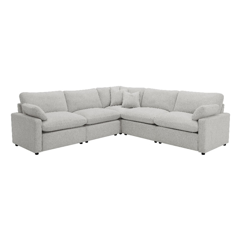 Benjara Biny 5pc L Shape Modular Sectional Sofa- Light Gray- Power Reclining