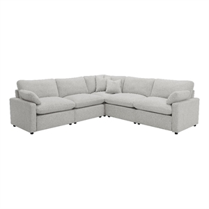 Benjara Biny 5pc L Shape Modular Sectional Sofa- Light Gray- Power Reclining