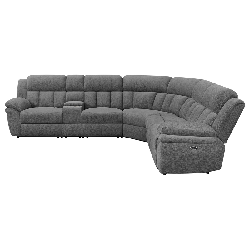 Benjara Diko 6pc Modular Sectional Sofa- Dark Gray Chenille- Power Reclining