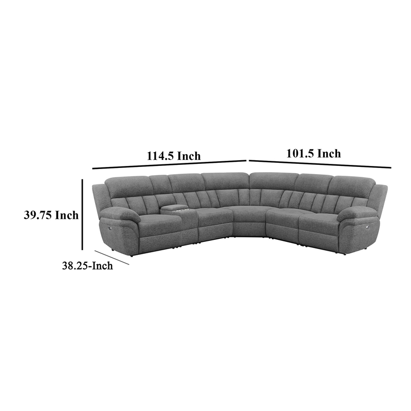 Benjara Diko 6pc Modular Sectional Sofa- Dark Gray Chenille- Power Reclining
