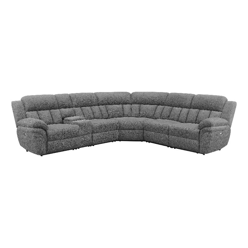 Benjara Diko 6pc Modular Sectional Sofa- Dark Gray Chenille- Power Reclining