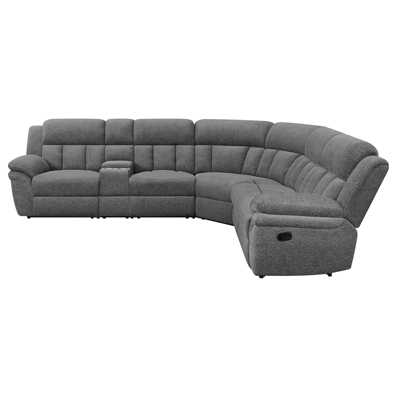 Benjara Diko 6pc Modular Sectional Sofa- Dark Gray Chenille- Manual Reclining