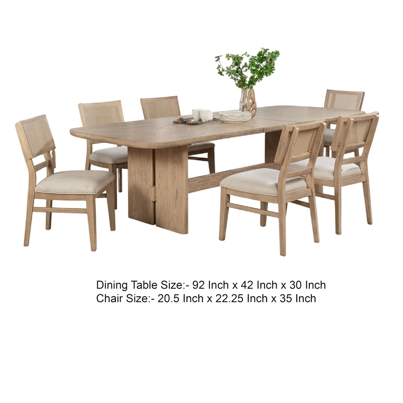 Benjara Lno 7 Piece Rectangular Dining Table Set- 6 Chairs- Beige Hardwood