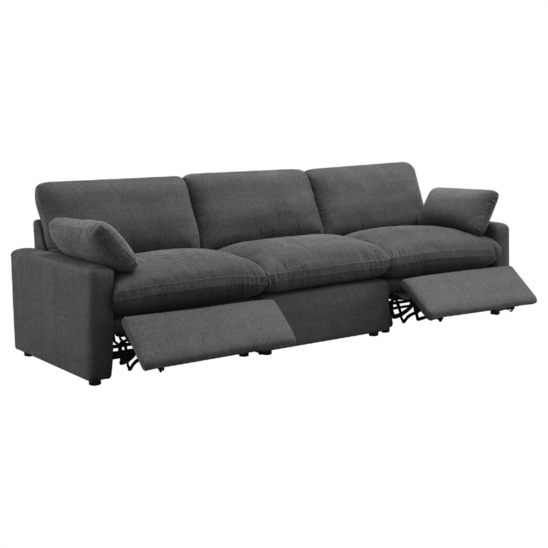Benjara Biny Modular Power Reclining Sofa- 2 Pillows- Dark Gray- 124