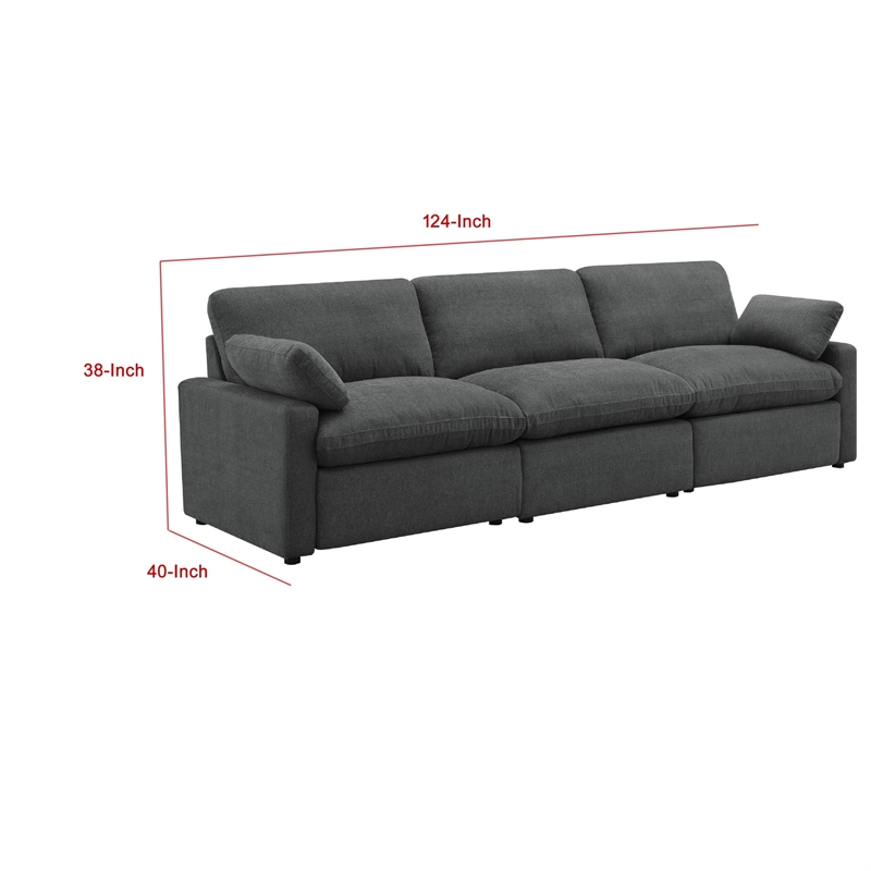 Benjara Biny Modular Power Reclining Sofa- 2 Pillows- Dark Gray- 124