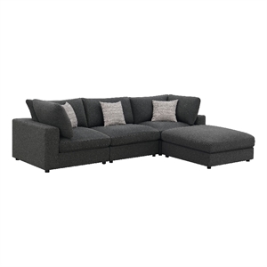 Benjara Serena 4pc Modular Sectional Sofa- Ottoman- 3 Pillows- Gray Jacquard