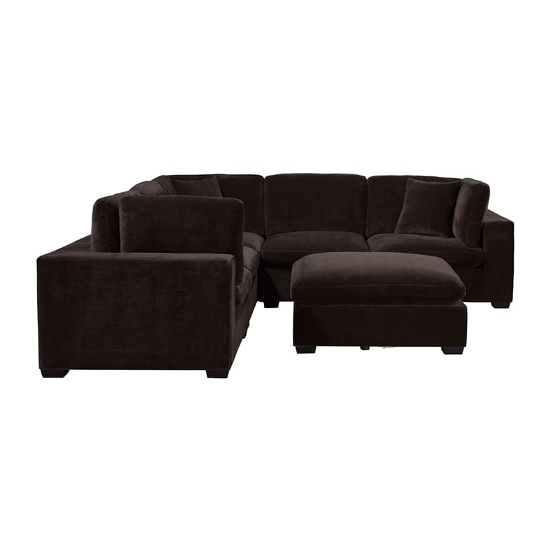 Benjara Lahe 6 Piece Modular Sectional with Ottoman- 3 Pillows- Dark Brown