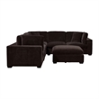 Benjara Lahe 6 Piece Modular Sectional with Ottoman- 3 Pillows- Dark Brown