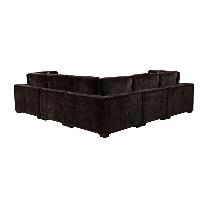 Benjara Lahe 6 Piece Modular Sectional with Ottoman- 3 Pillows- Dark Brown