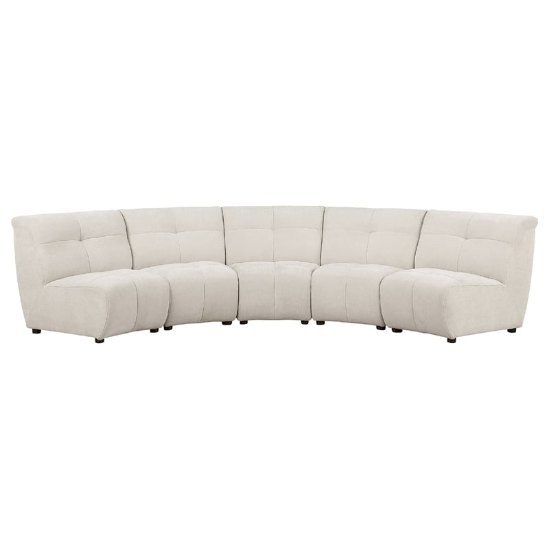 Benjara Hia 5 Piece L Shaped Modular Sectional Sofa- Tufted Ivory