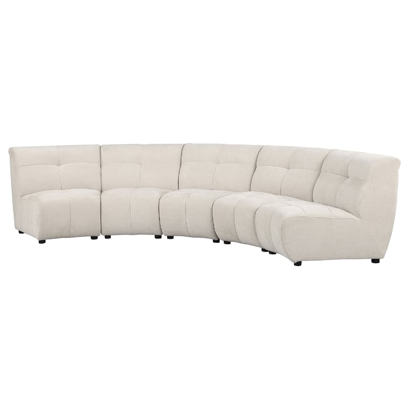 Benjara Hia 5 Piece L Shaped Modular Sectional Sofa- Tufted Ivory