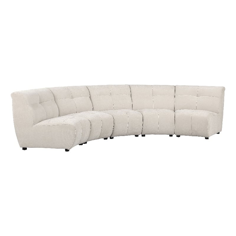 Benjara Hia 5 Piece L Shaped Modular Sectional Sofa- Tufted Ivory