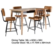 Benjara Hom 5pc Counter Height Dining Set- Brown Wood- 4 Faux Leather Chairs