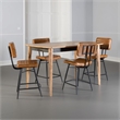 Benjara Hom 5pc Counter Height Dining Set- Brown Wood- 4 Faux Leather Chairs